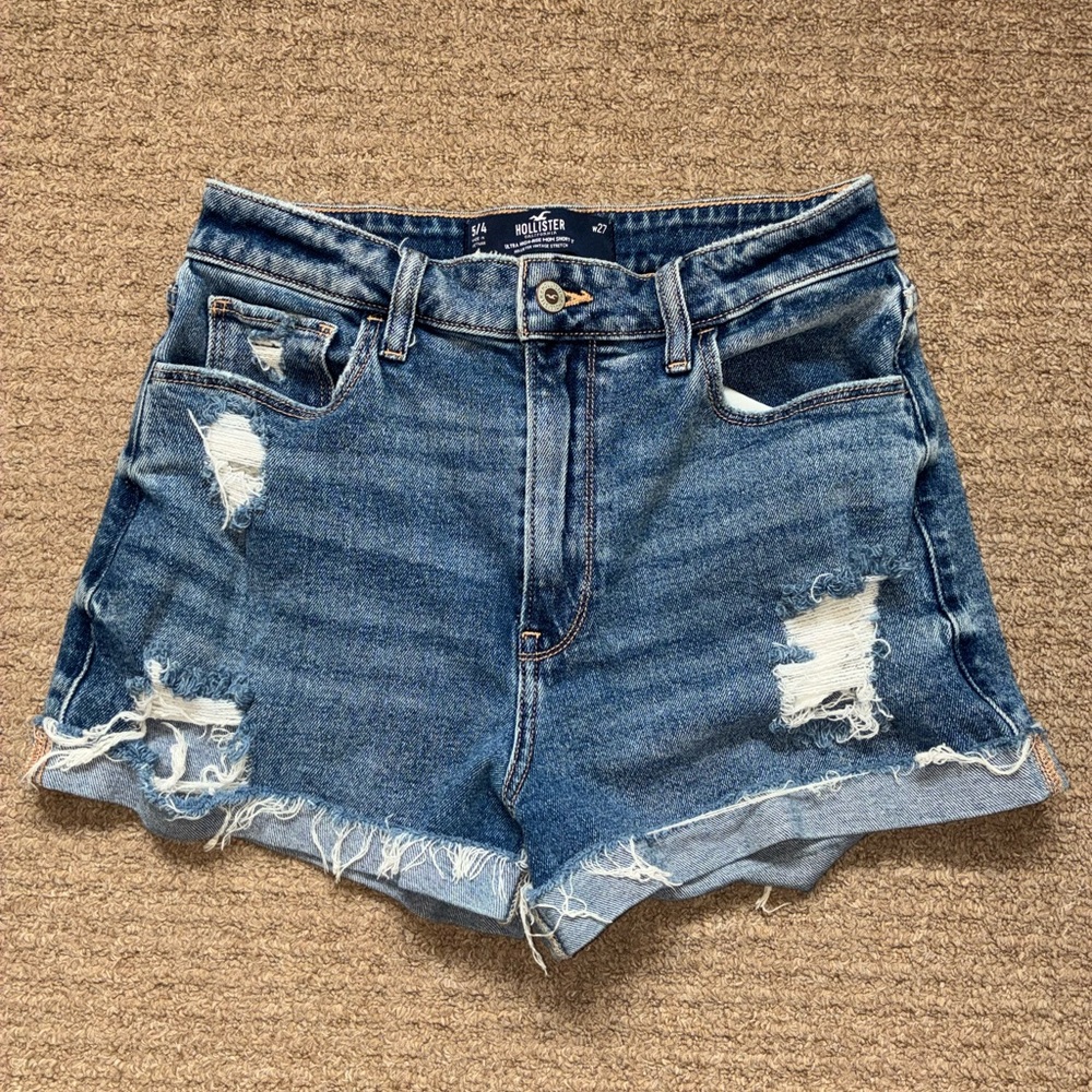 Hollister Distressed Blue High-Rise Denim Shorts